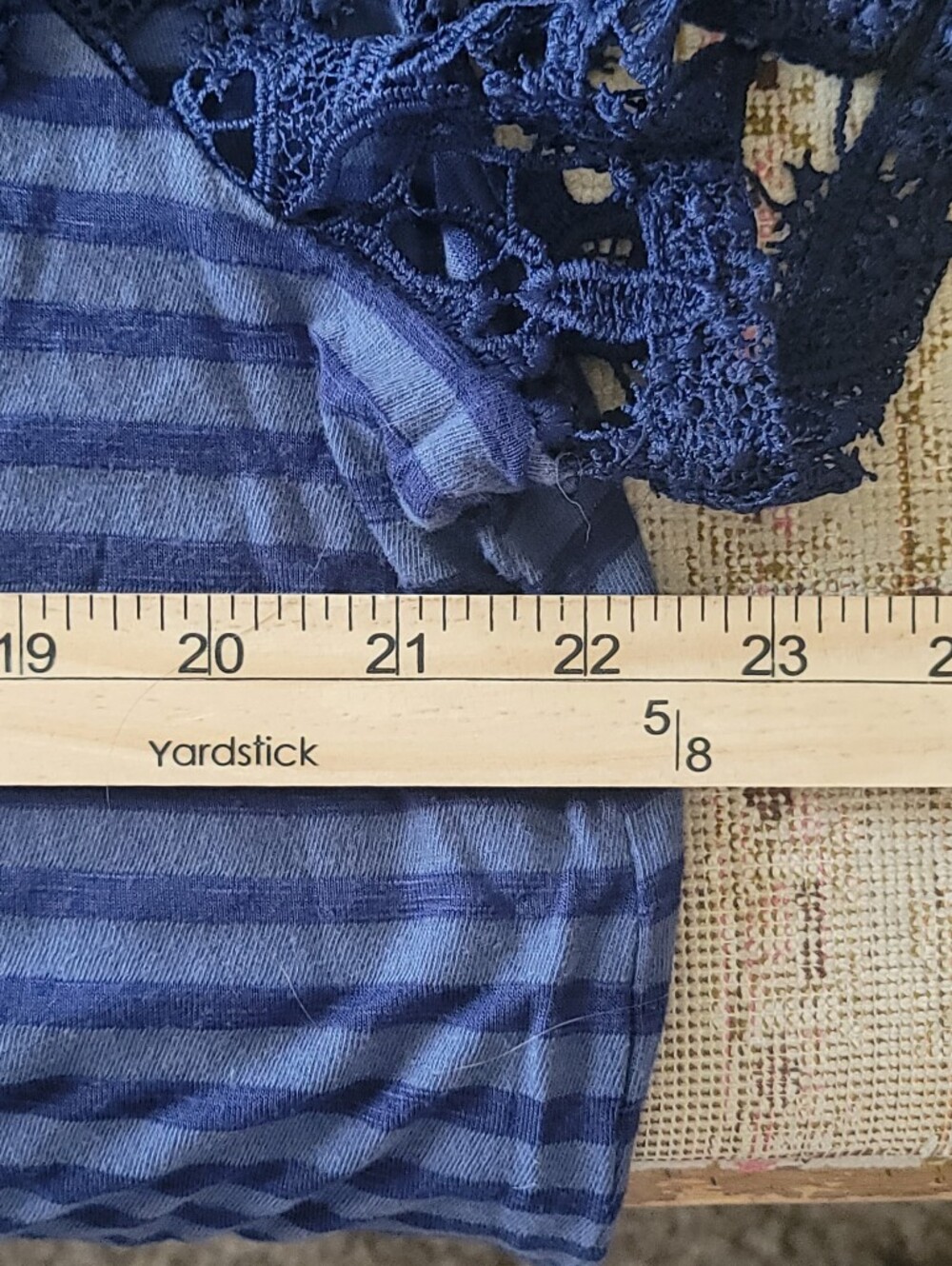 Lane Bryant Navy Blue Striped Top with Floral Lace Yoke - Picture 4 of 8